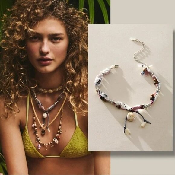 Free People Ariana Ost Alpha Choker Shell Neutral Boho Chic Fisherman Necklace - Picture 1 of 3